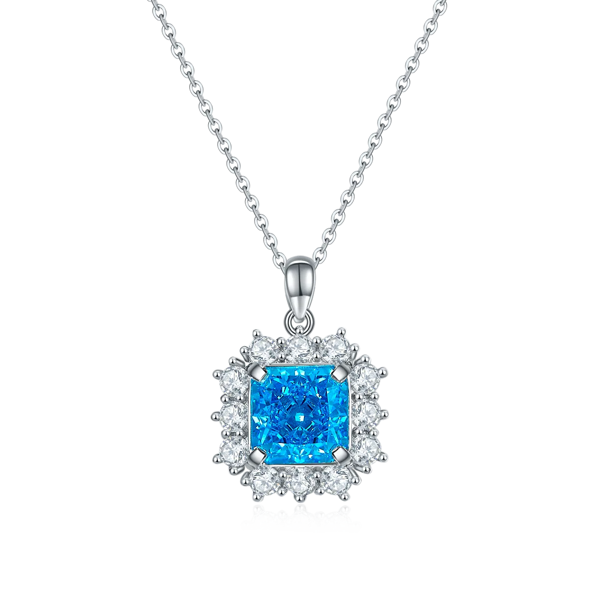 P220622038 S925 Silver 18K White Gold Asscher Moissanite Necklace 9*9mm/4.0CT