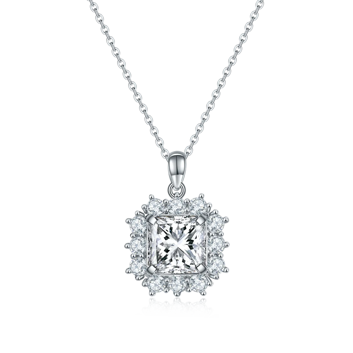 P220622038 S925 Silver 18K White Gold Asscher Moissanite Necklace 9*9mm/4.0CT