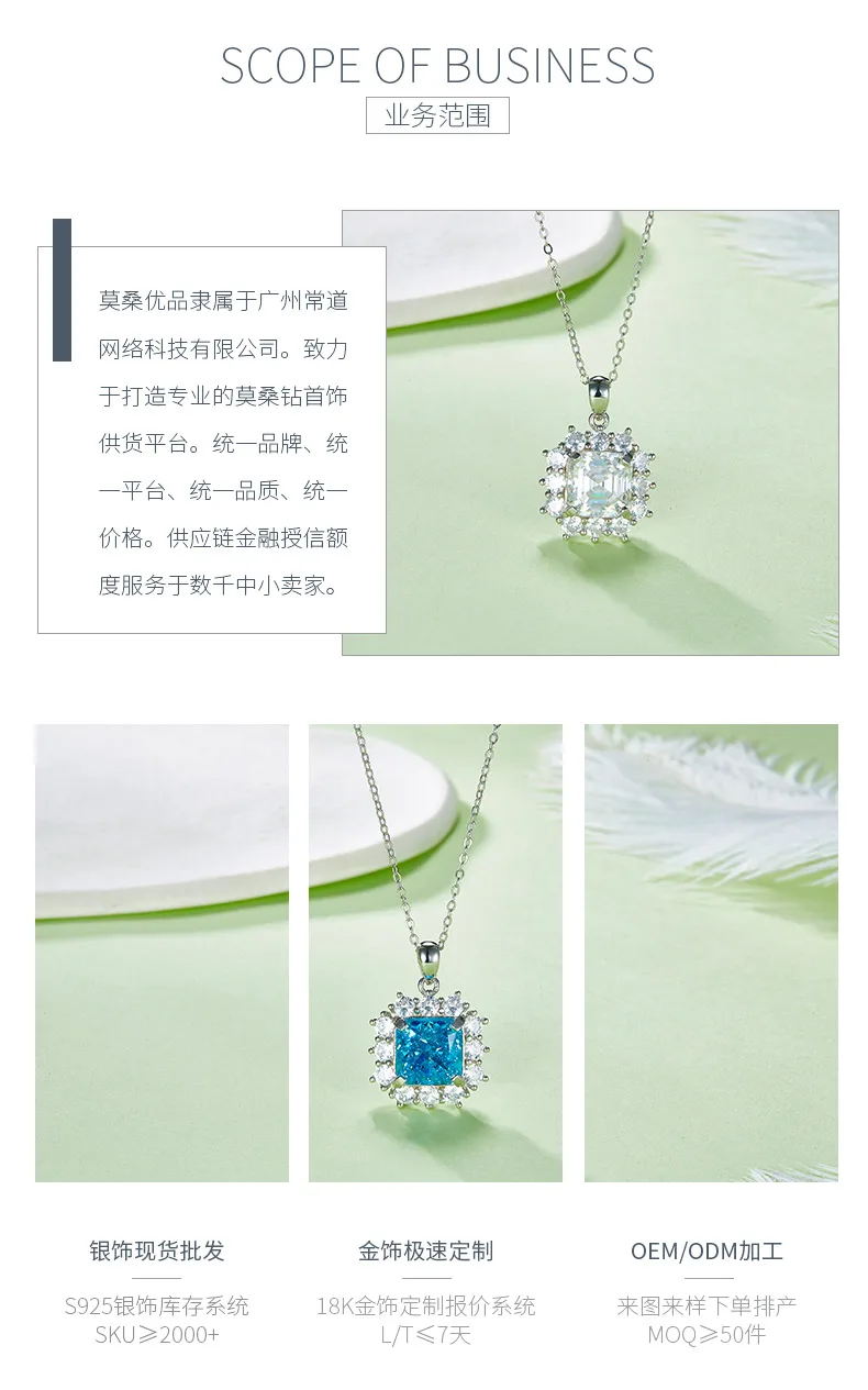 P220622038 S925 Silver 18K White Gold Asscher Moissanite Necklace 9*9mm/4.0CT de