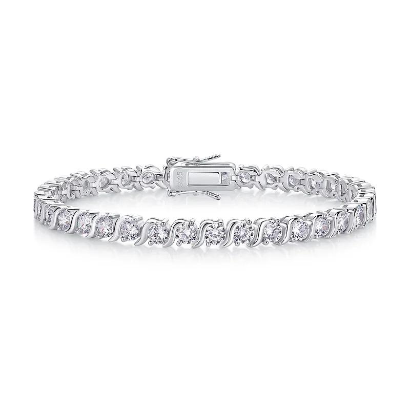 L13872 S925 Silver 18K White Gold Round Moissanite Clasp Full Diamond Bracelet 0.3CT/ Stones