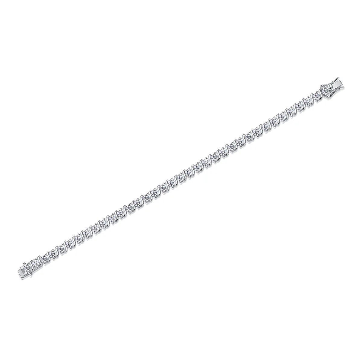 L13872 S925 Silver 18K White Gold Round Moissanite Clasp Full Diamond Bracelet 0.3CT/ Stones