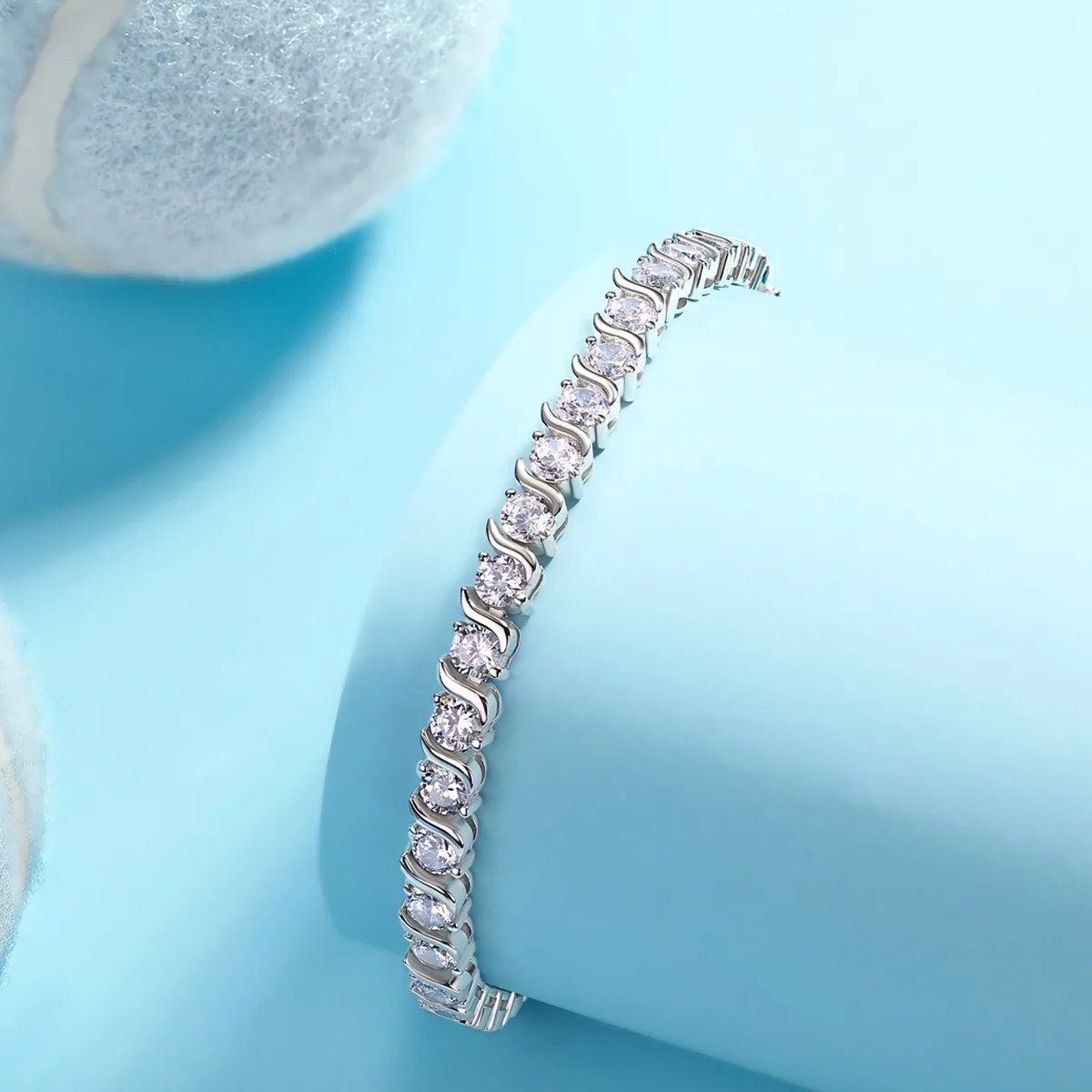 L13872 S925 Silver 18K White Gold Round Moissanite Clasp Full Diamond Bracelet 0.3CT/ Stones
