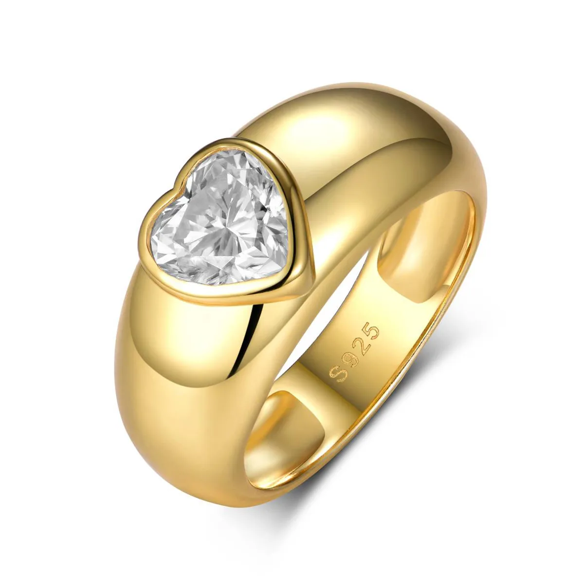 MR0092 Anniversary Ring S925 Silver 18K Yellow Gold Bezel Heart Moissanite Women's Ring 7.0mm/1.2CT