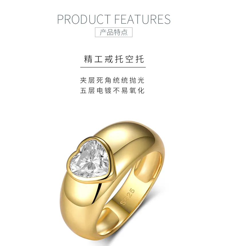 MR0092 Anniversary Ring S925 Silver 18K Yellow Gold Bezel Heart Moissanite Women