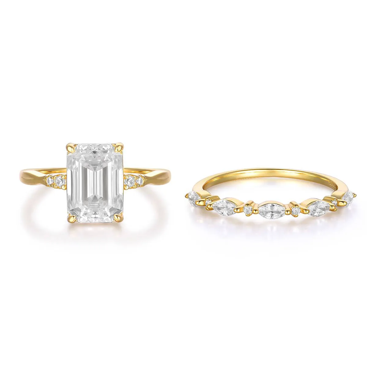 MR0085 Bridal Ring Set S925 Silver 18K Yellow Gold Emerald Cut Moissanite Delicate Ring Set Center Stone 10*7mm/3.5CT