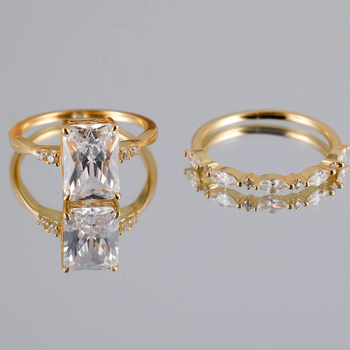 MR0085 Bridal Ring Set S925 Silver 18K Yellow Gold Emerald Cut Moissanite Delicate Ring Set Center Stone 10*7mm/3.5CT