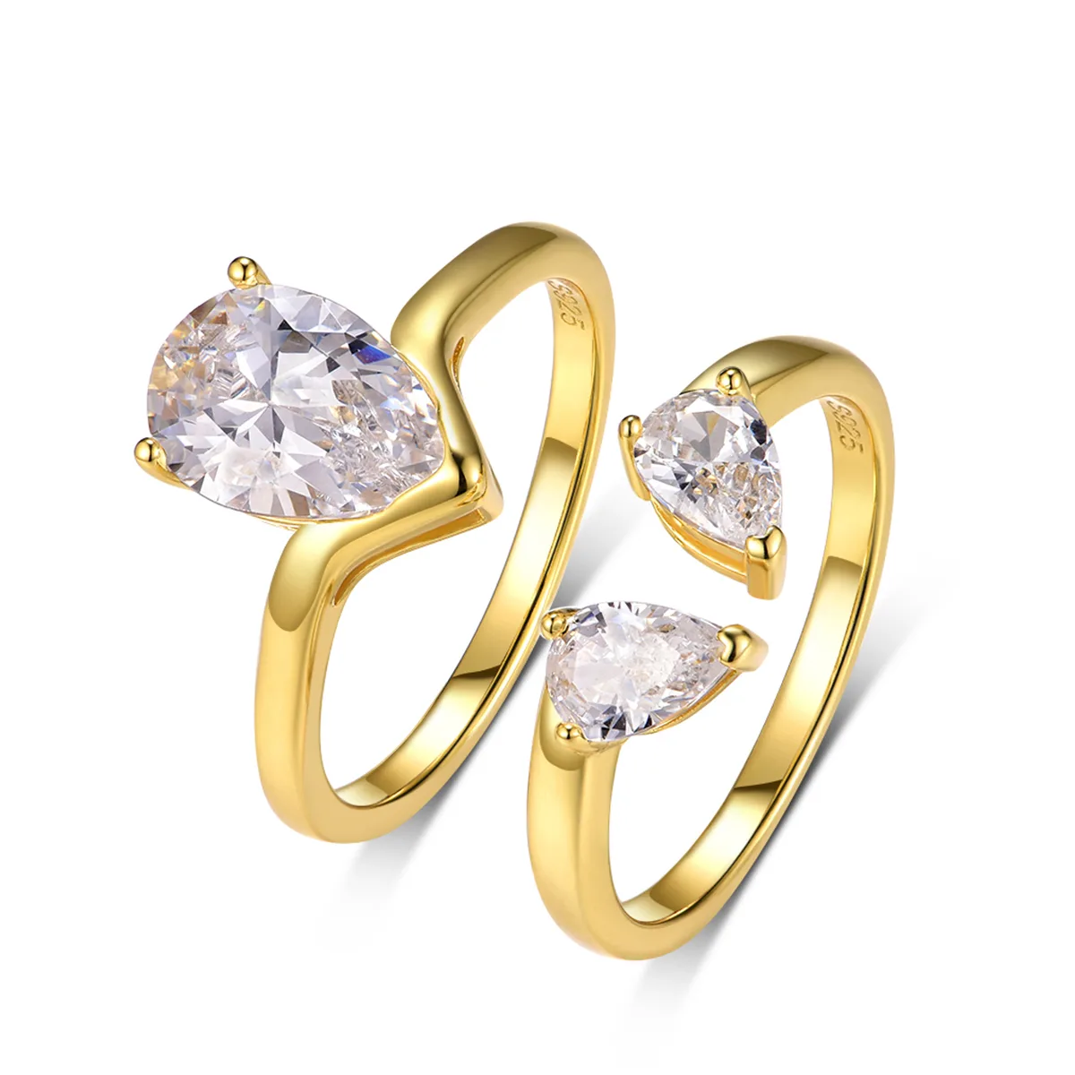 MR0105 S925 Silver 18K Yellow Gold Teardrop Moissanite Minimalist Couple Ring Set Center Stone 9*7mm/1.75CT
