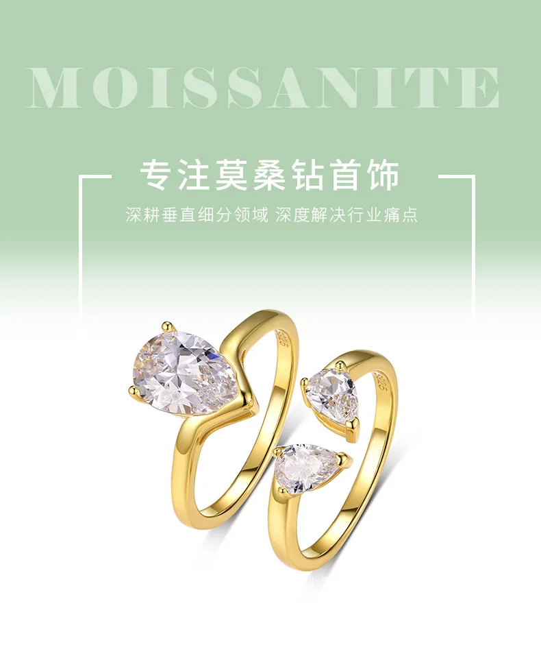 MR0105 S925 Silver 18K Yellow Gold Teardrop Moissanite Minimalist Couple Ring Se