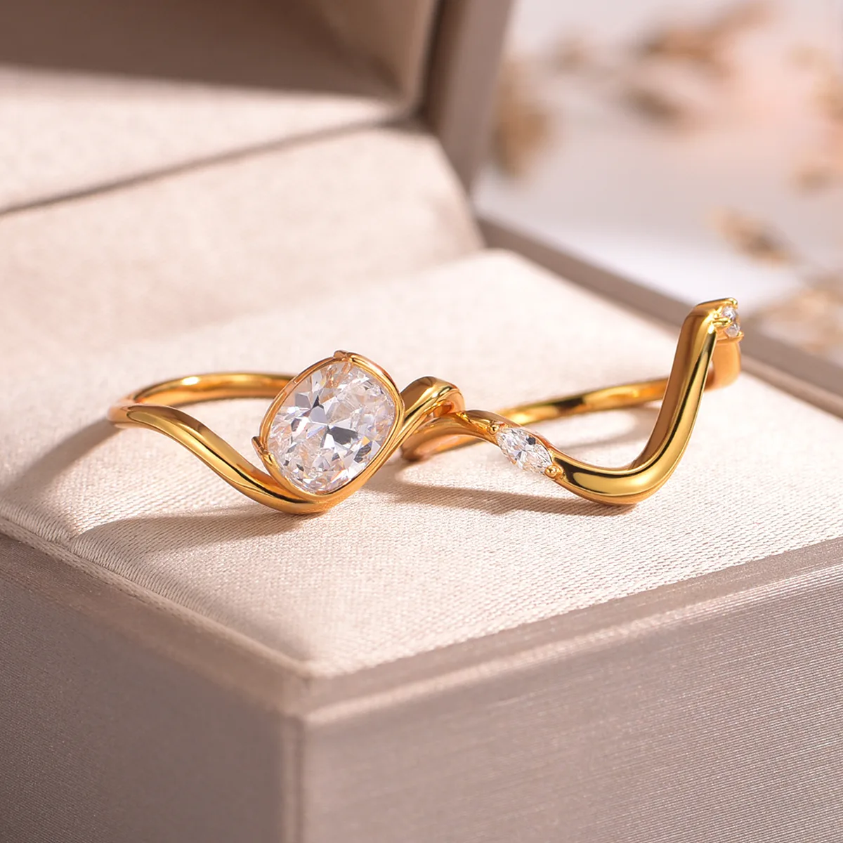 MR0140 S925 Silver 18K Yellow Gold Rectangle Cushion Moissanite Bridal Ring Set Center Stone 8*6mm/2.0CT