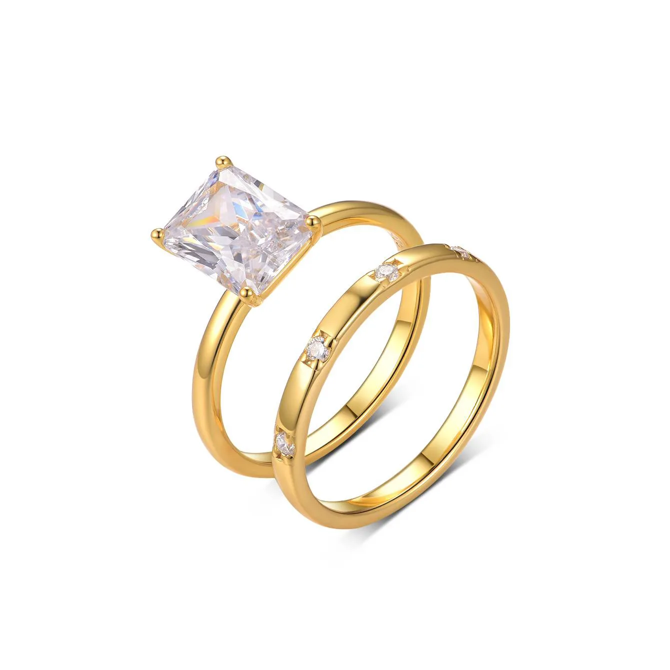 MR0118 S925 Silver 18K Yellow Gold Emerald Cut Moissanite Minimalist Bridal Ring Set Center Stone 9*7mm/3.0CT