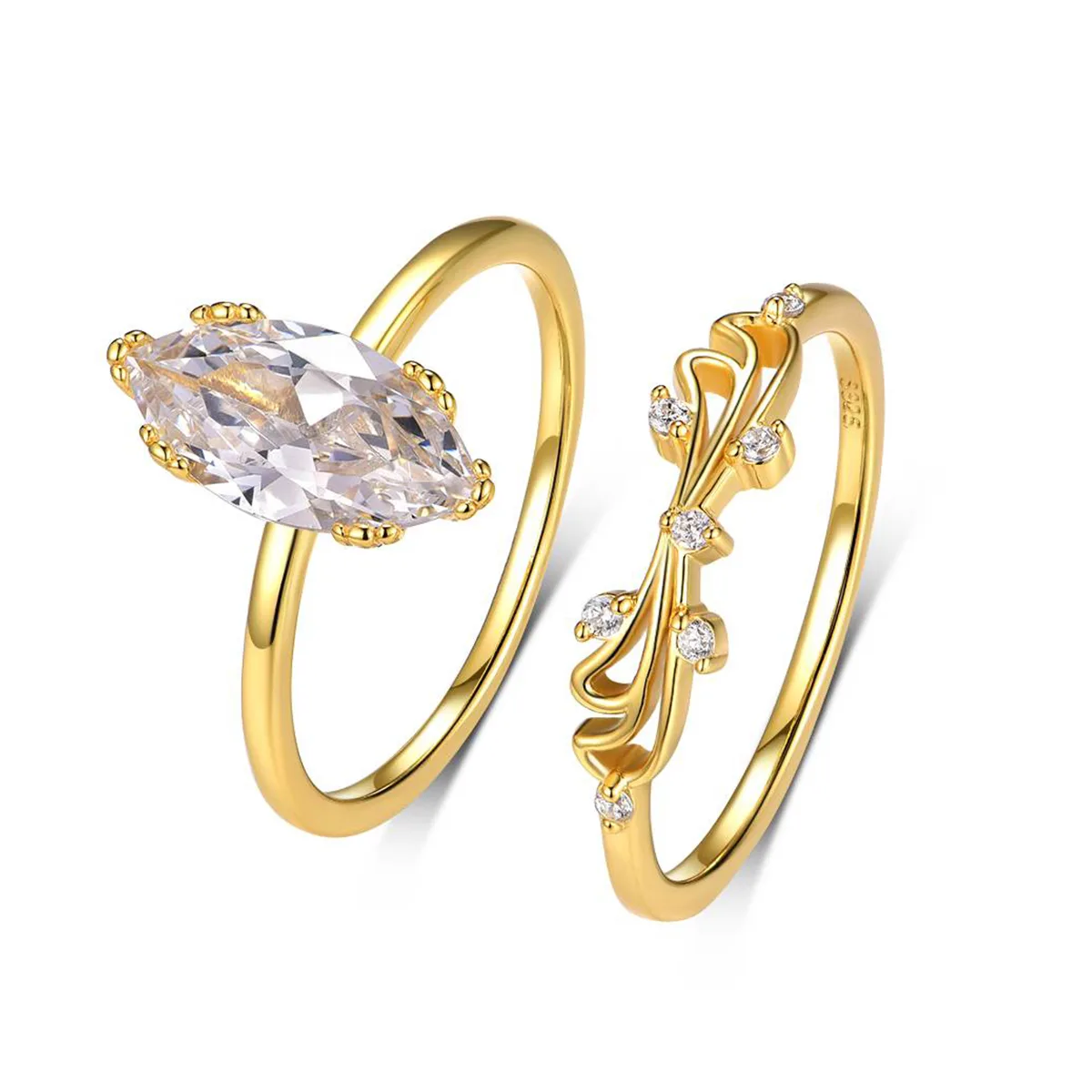 MR0108 Bridal Ring Set S925 Silver 18K Yellow Gold Marquise Moissanite Delicate Ring Set Center Stone 12*6mm/2.0CT