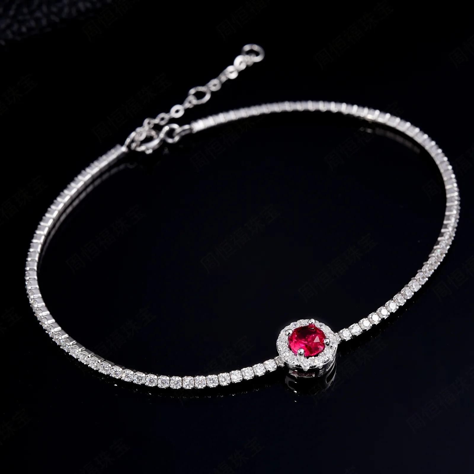 L1725 S925 Silver 18K White Gold Round Lab-Grown Gemstone Bracelet Center Stone 5.0mm