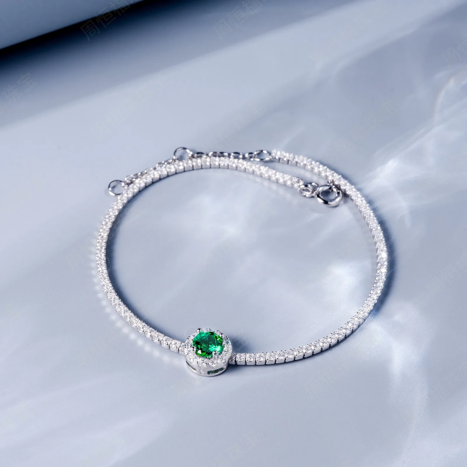 L1725 S925 Silver 18K White Gold Round Lab-Grown Gemstone Bracelet Center Stone 5.0mm