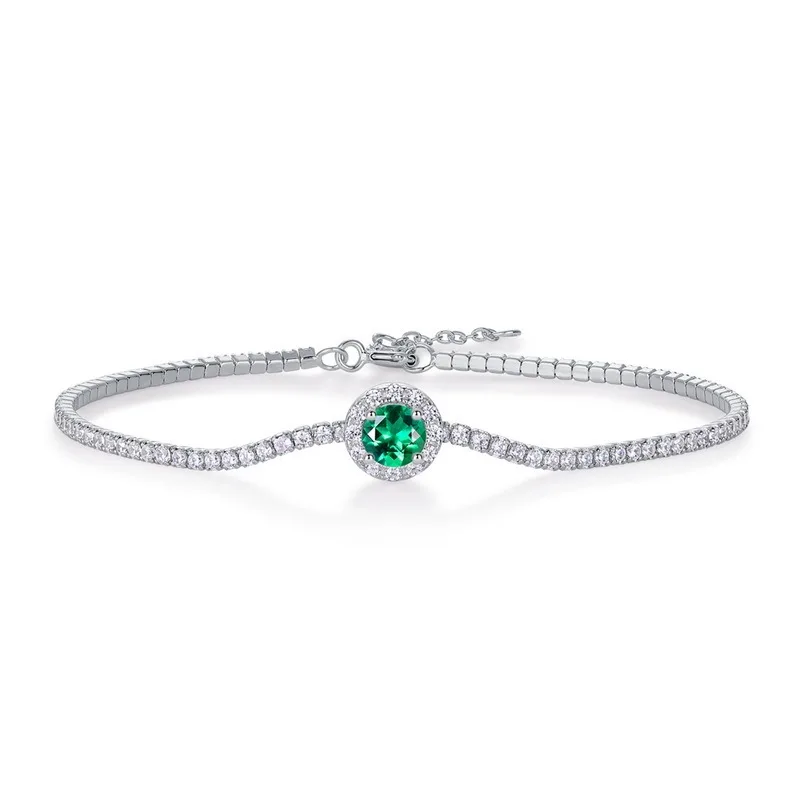 L1725 S925 Silver 18K White Gold Round Lab-Grown Gemstone Bracelet Center Stone 5.0mm