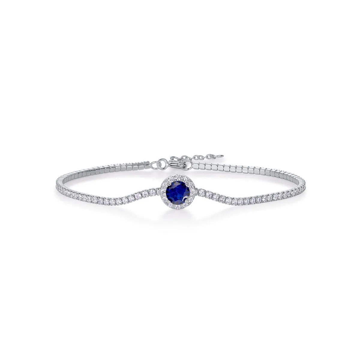 L1725 S925 Silver 18K White Gold Round Lab-Grown Gemstone Bracelet Center Stone 5.0mm