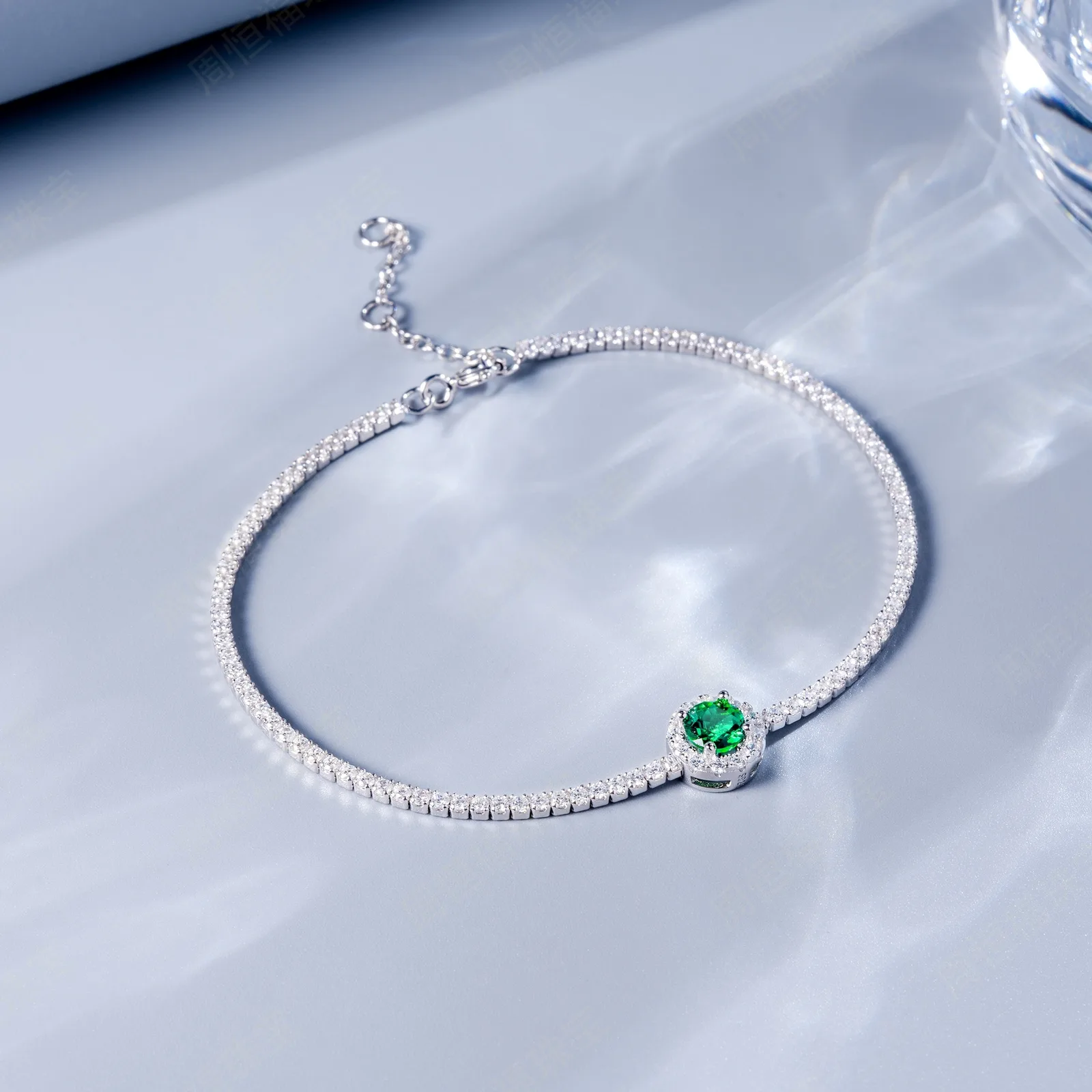 L1725 S925 Silver 18K White Gold Round Lab-Grown Gemstone Bracelet Center Stone 5.0mm