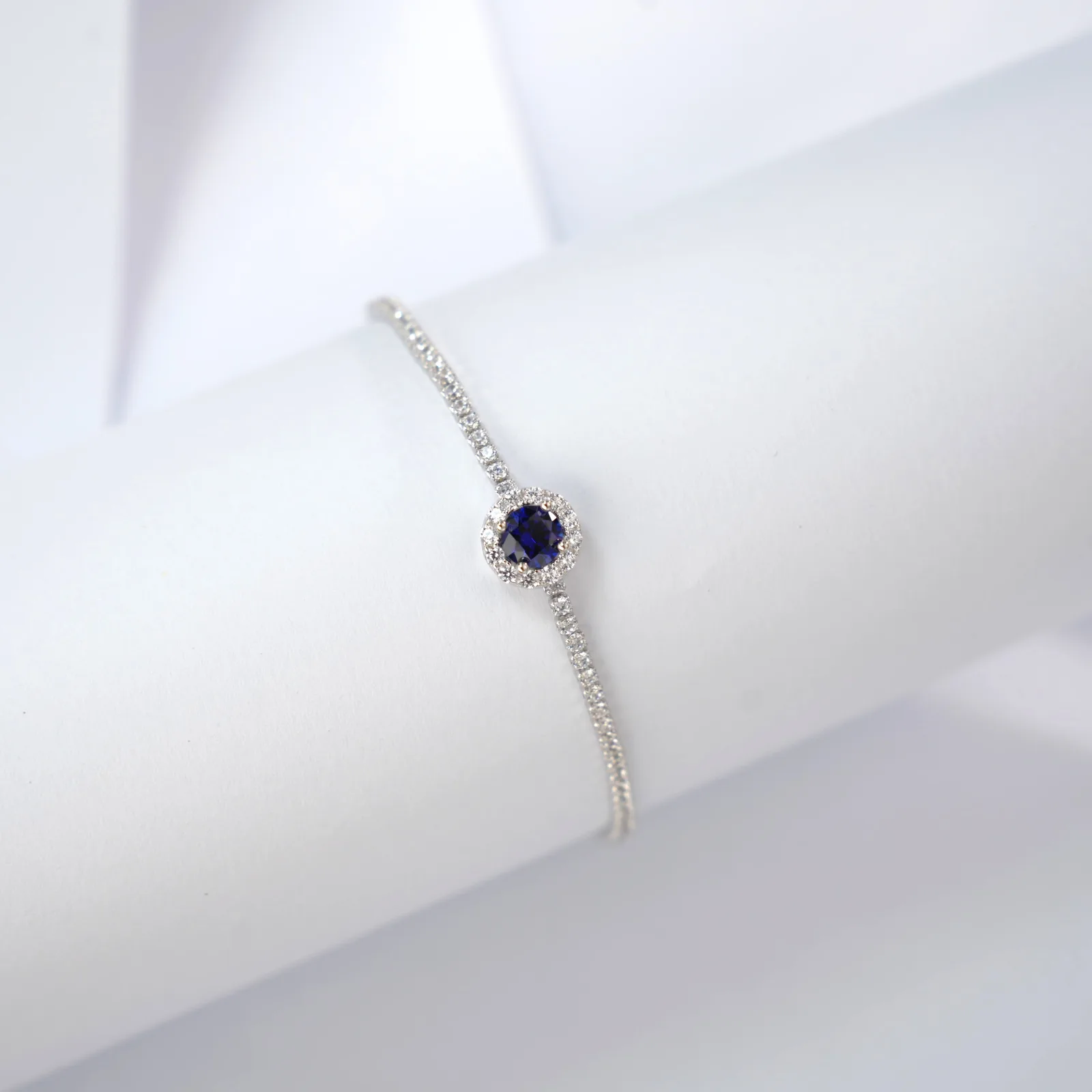 L1725 S925 Silver 18K White Gold Round Lab-Grown Gemstone Bracelet Center Stone 5.0mm