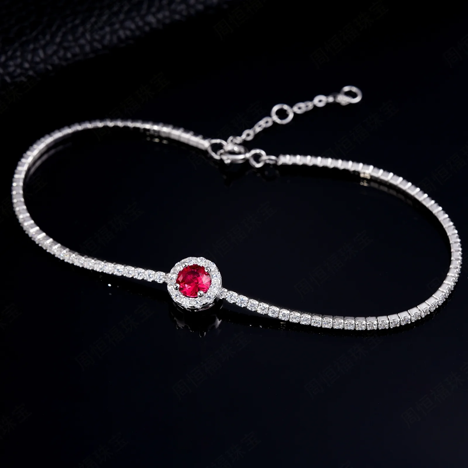 L1725 S925 Silver 18K White Gold Round Lab-Grown Gemstone Bracelet Center Stone 5.0mm