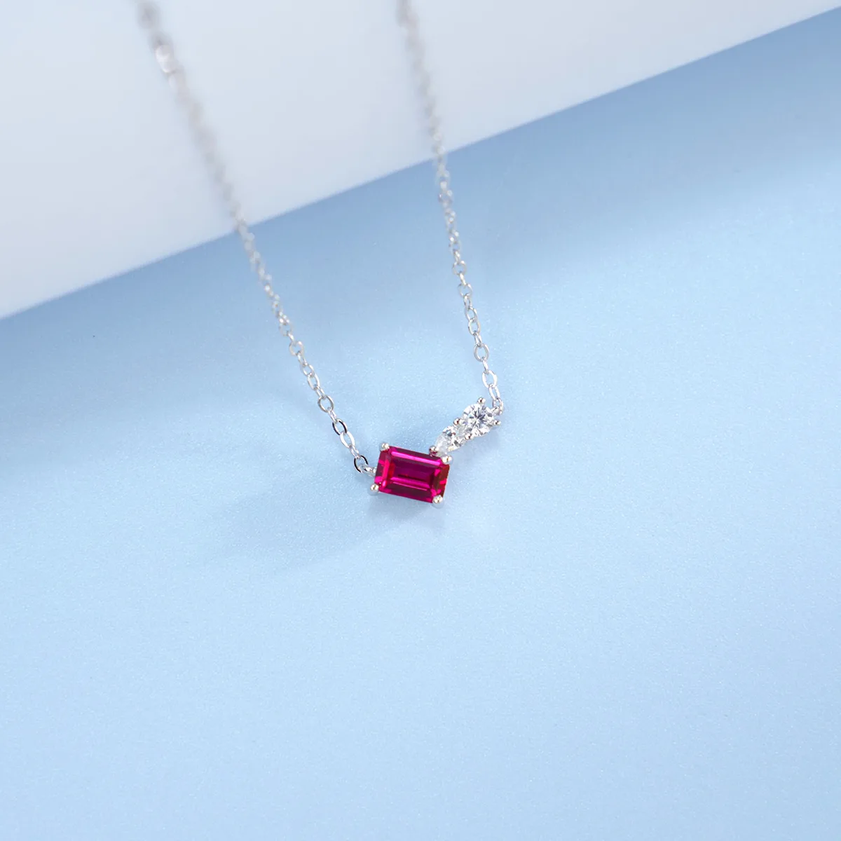 P5508R S925 Silver 18K White Gold Emerald Cut Lab-Grown Gemstone Necklace Center Stone 6*4mm