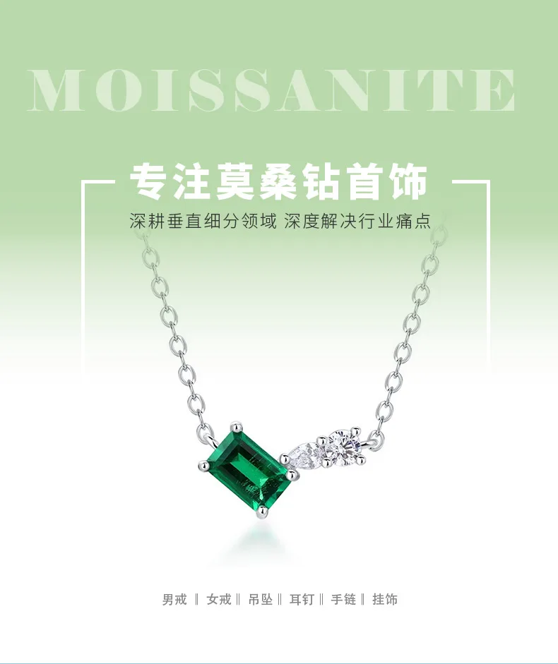P5508R S925 Silver 18K White Gold Emerald Cut Lab-Grown Gemstone Necklace Center