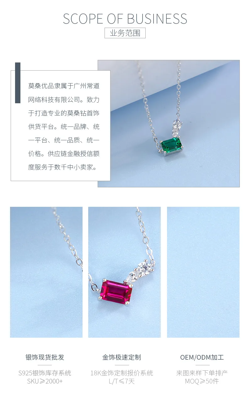 P5508R S925 Silver 18K White Gold Emerald Cut Lab-Grown Gemstone Necklace Center