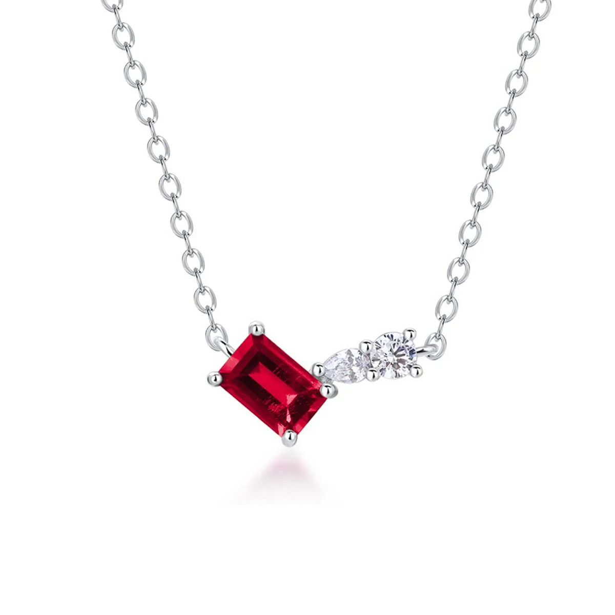P5508R S925 Silver 18K White Gold Emerald Cut Lab-Grown Gemstone Necklace Center Stone 6*4mm