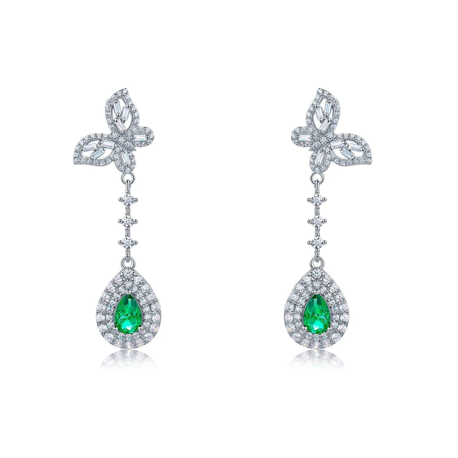 E0039 S925 Silver 18K White Gold Pear Lab-Grown Gemstone Pendant Style Butterfly Earrings Center Stone 6*4mm/ Stones