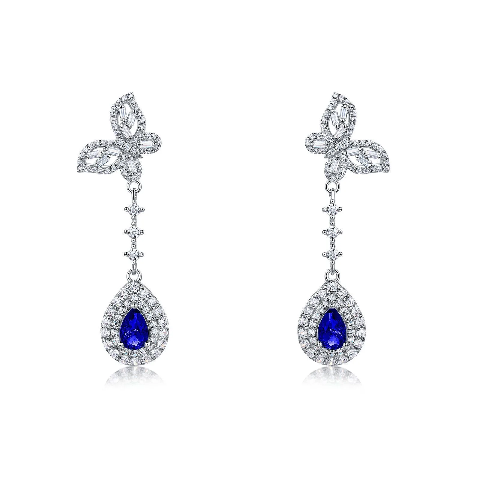 E0039 S925 Silver 18K White Gold Pear Lab-Grown Gemstone Pendant Style Butterfly Earrings Center Stone 6*4mm/ Stones