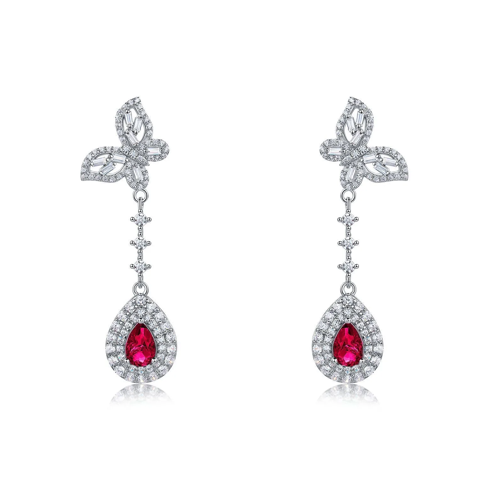 E0039 S925 Silver 18K White Gold Pear Lab-Grown Gemstone Pendant Style Butterfly Earrings Center Stone 6*4mm/ Stones