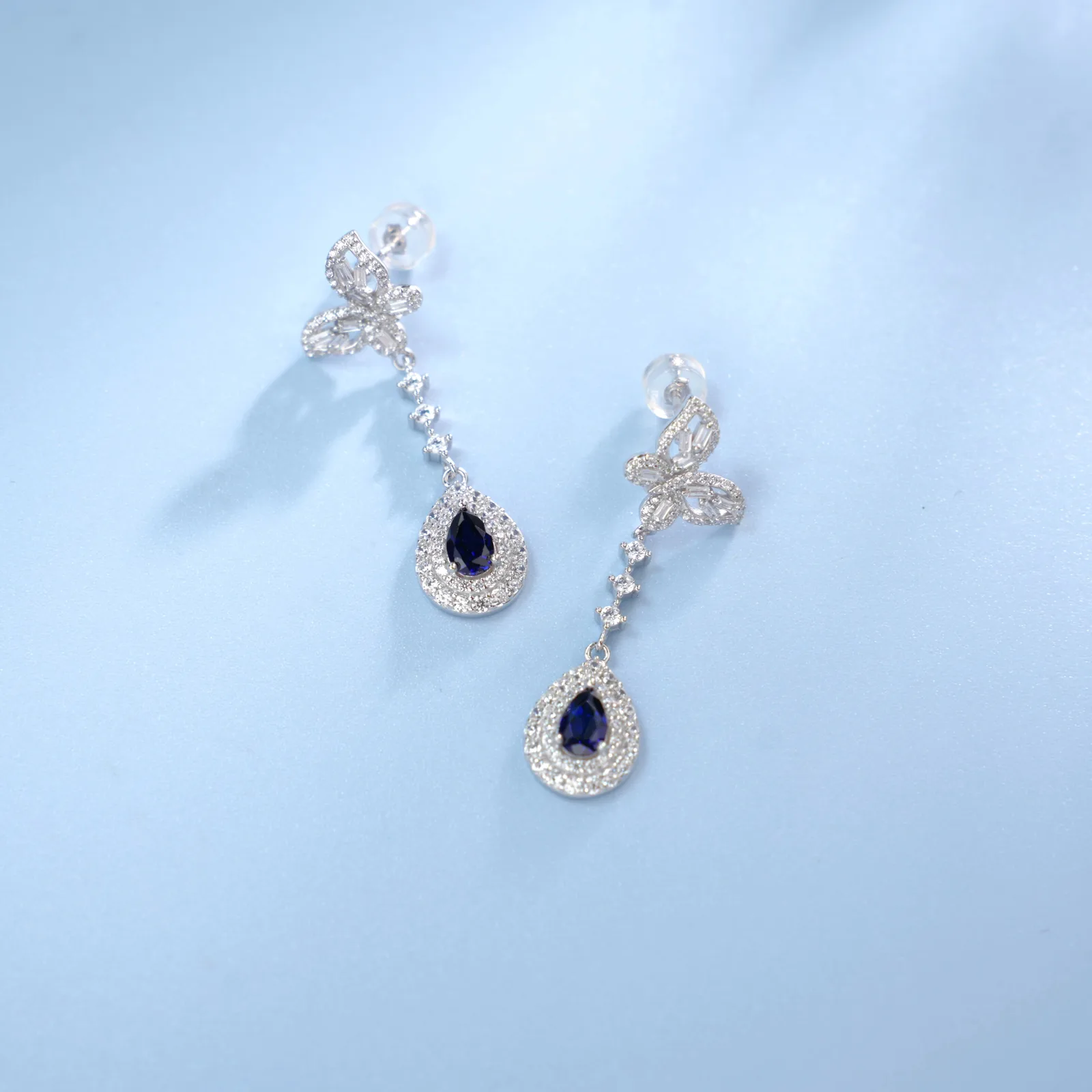 E0039 S925 Silver 18K White Gold Pear Lab-Grown Gemstone Pendant Style Butterfly Earrings Center Stone 6*4mm/ Stones