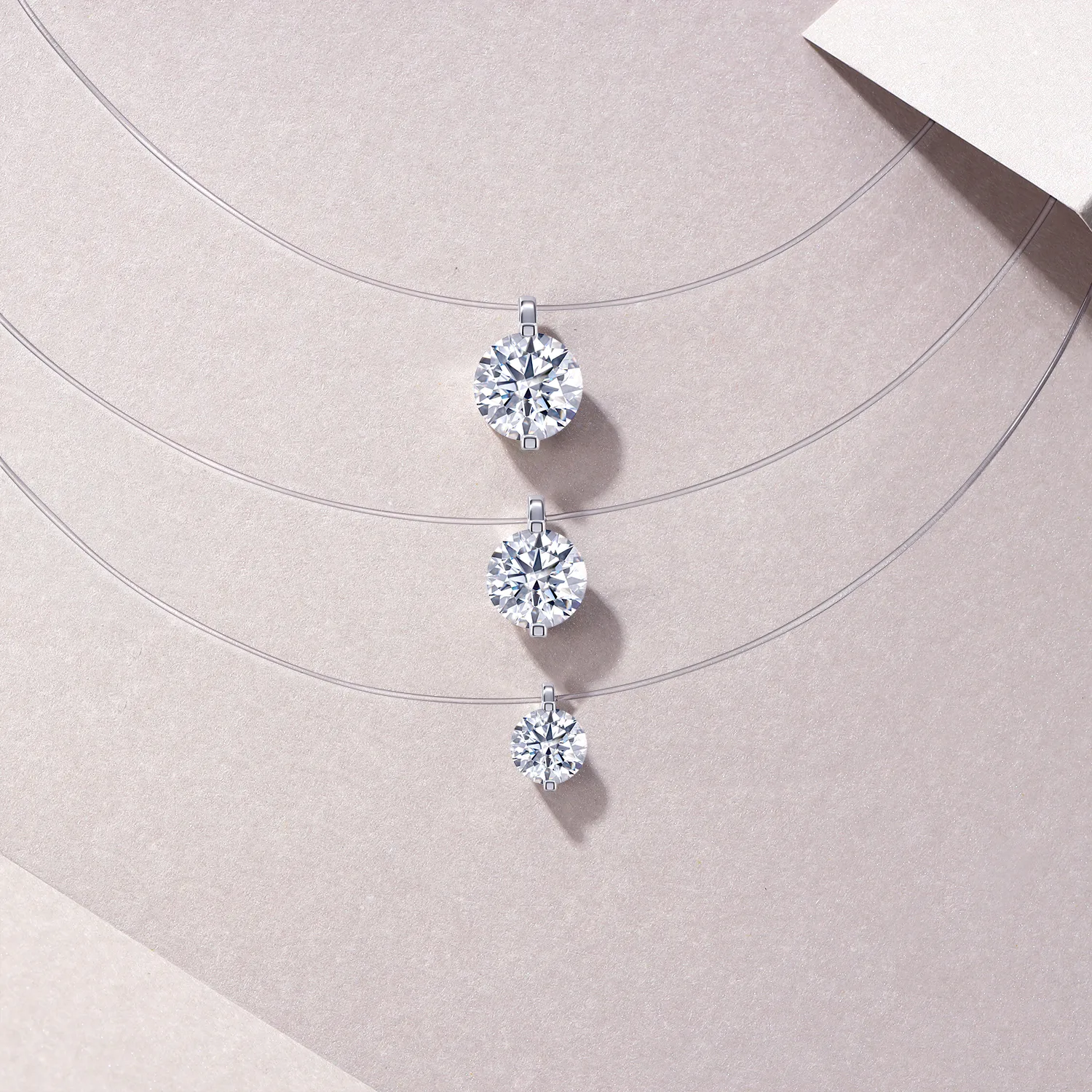 N15834 S925 Silver 18K White Gold Minimalist Invisible Ultra-Brilliant Moissanite Necklace Collarbone Chain Cord Pendant
