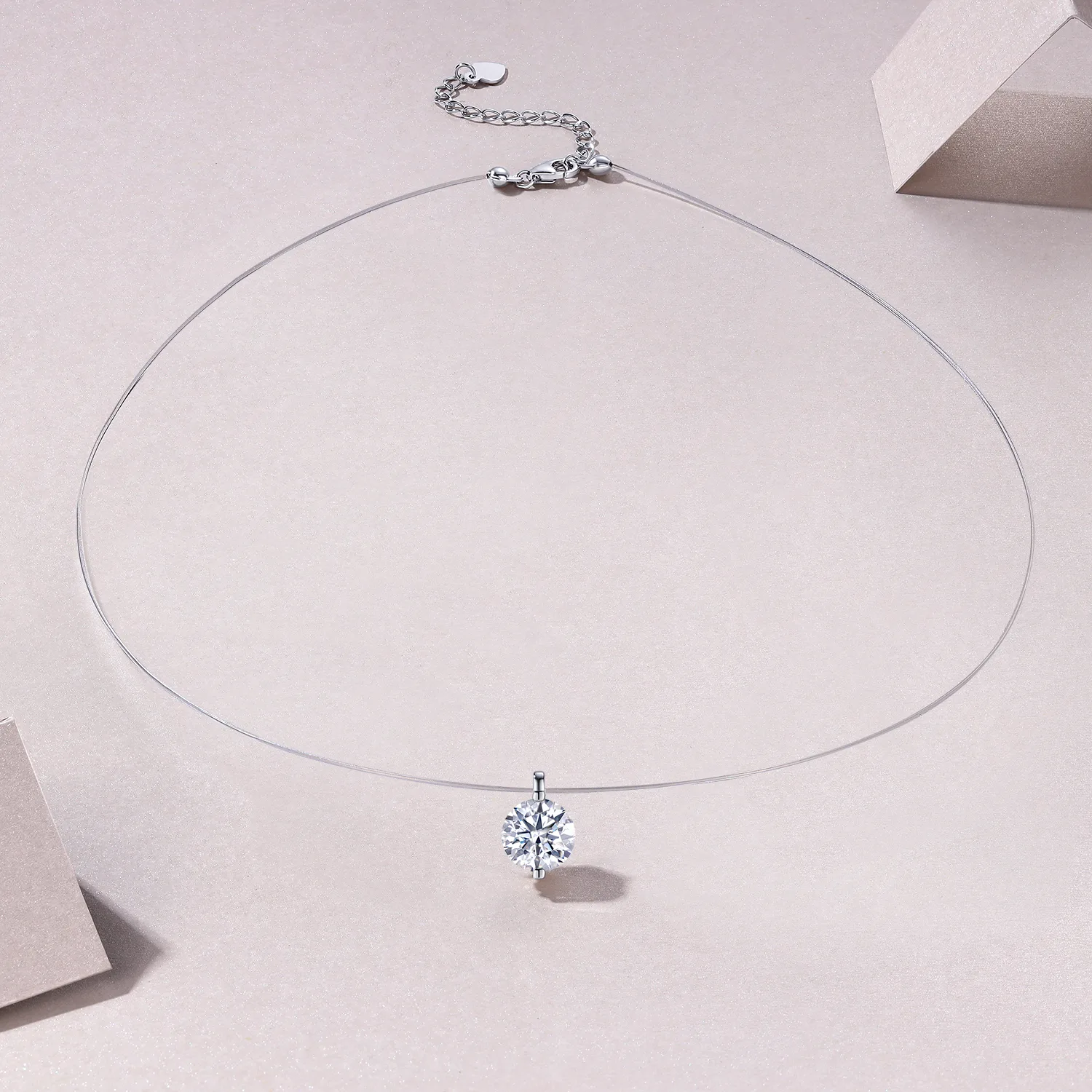 N15834 S925 Silver 18K White Gold Minimalist Invisible Ultra-Brilliant Moissanite Necklace Collarbone Chain Cord Pendant