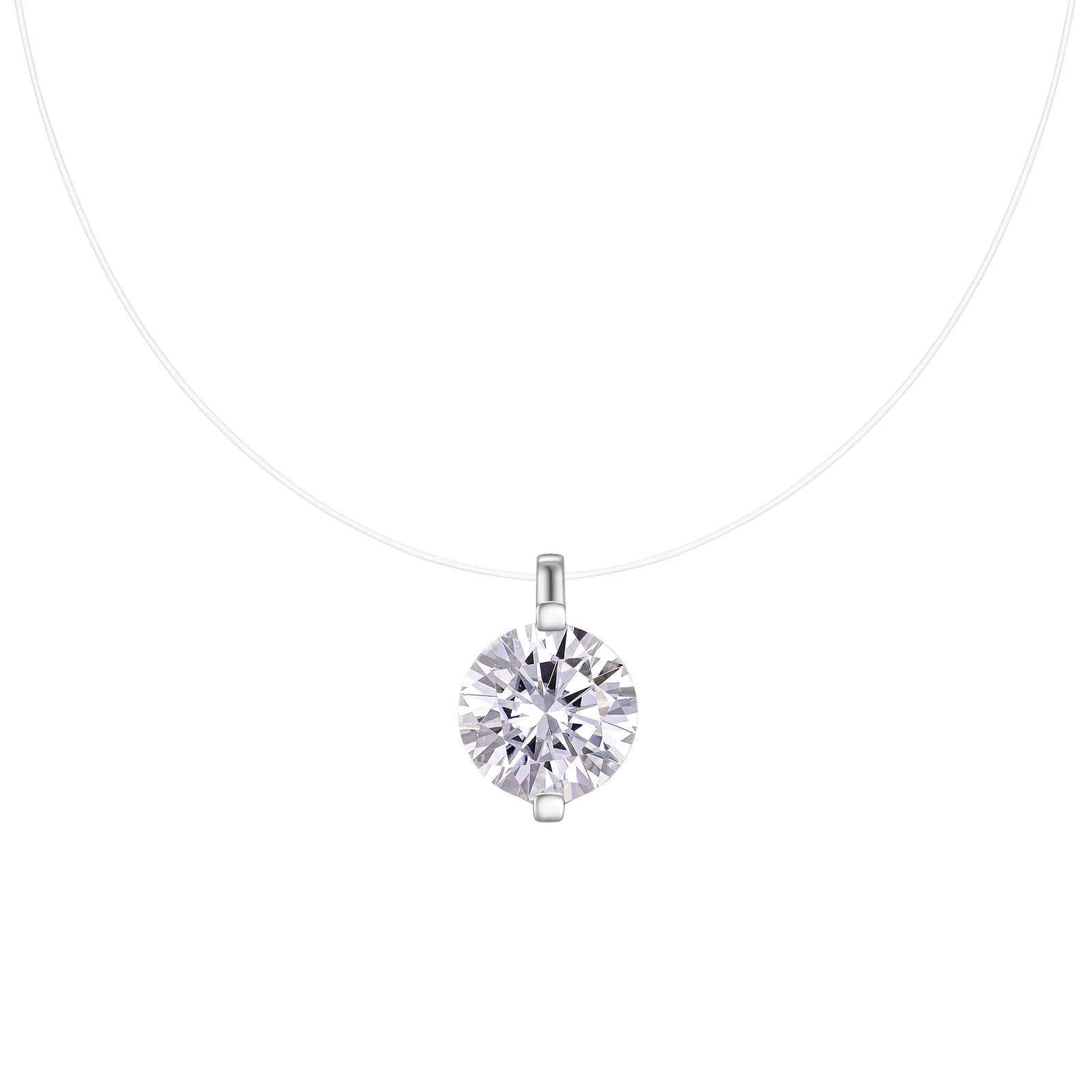 N15834 S925 Silver 18K White Gold Minimalist Invisible Ultra-Brilliant Moissanite Necklace Collarbone Chain Cord Pendant