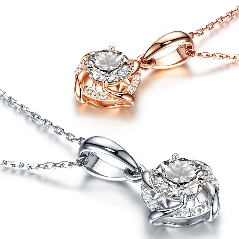 P58HD0712 S925 Silver 18K Gold Round Moissanite Necklace Center Stone 1.0ct