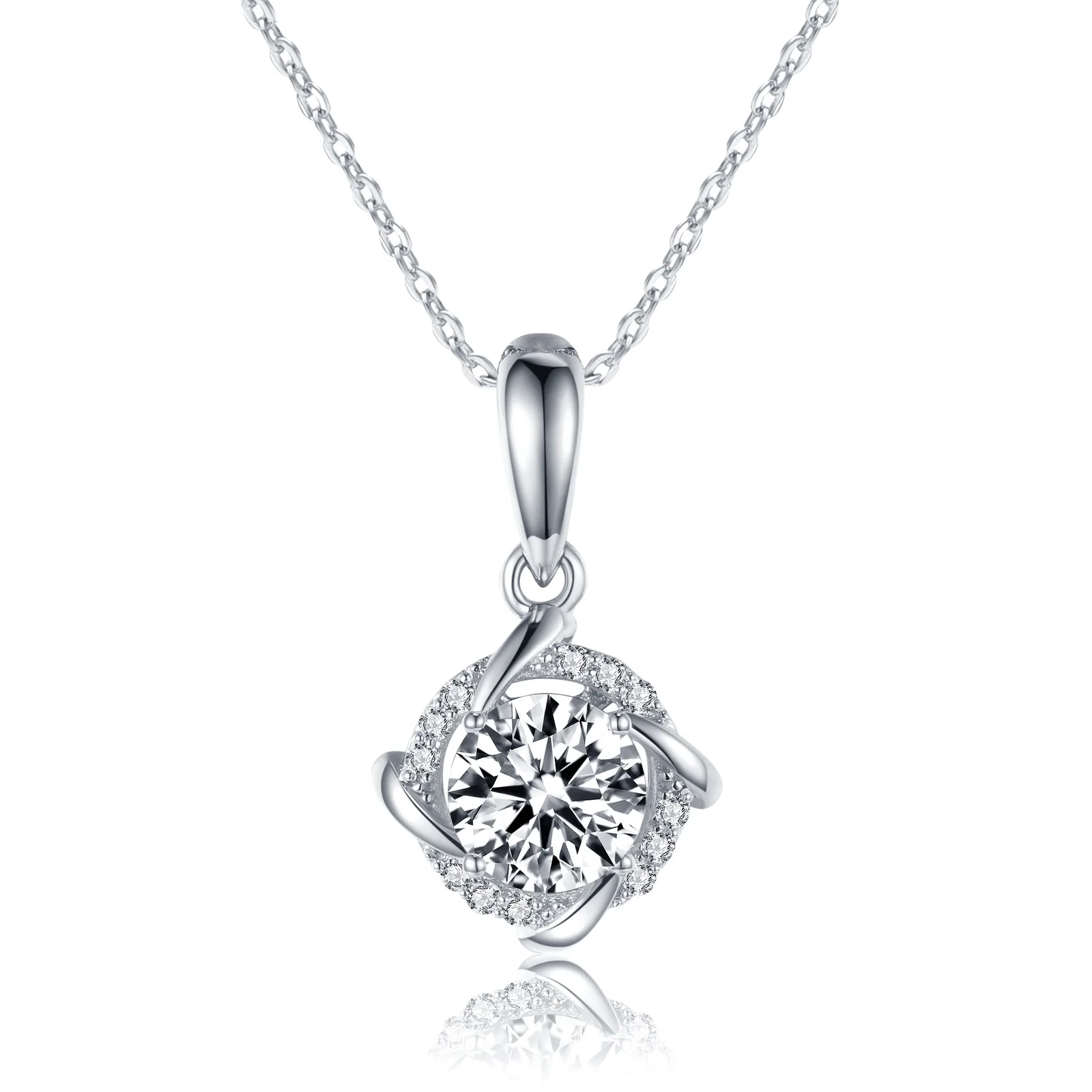 P58HD0712 S925 Silver 18K Gold Round Moissanite Necklace Center Stone 1.0ct