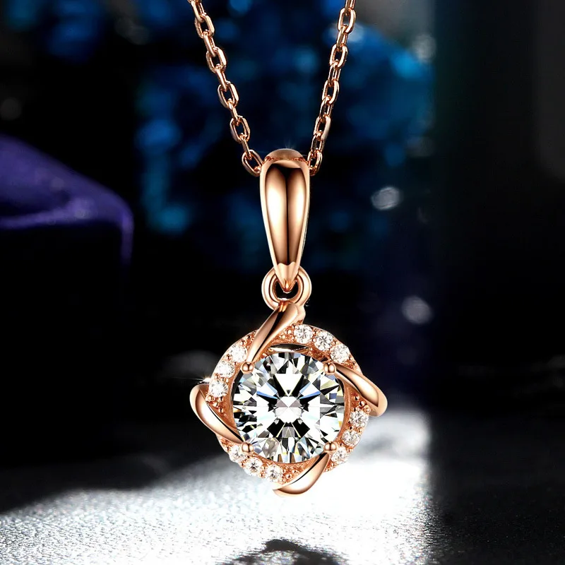P58HD0712 S925 Silver 18K Gold Round Moissanite Necklace Center Stone 1.0ct