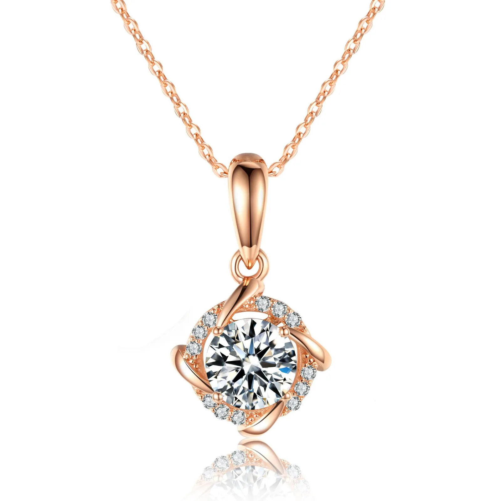 P58HD0712 S925 Silver 18K Gold Round Moissanite Necklace Center Stone 1.0ct