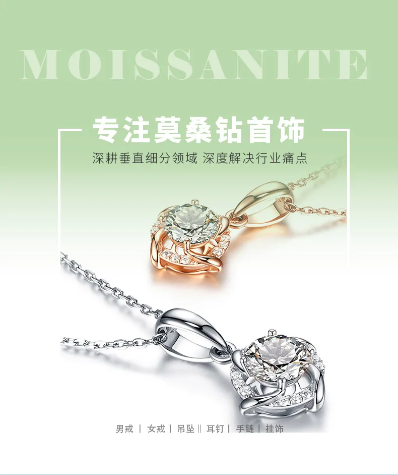 P58HD0712 S925 Silver 18K Gold Round Moissanite Necklace Center Stone 1.0ct deta