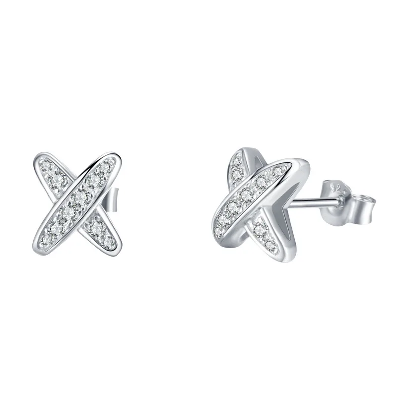 E56874 S925 Silver 18K White Gold Hip-Hop Moissanite Stud Earrings 0.16ct