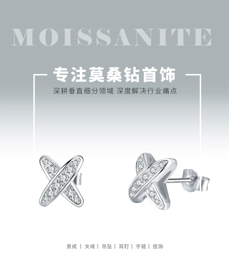 E56874 S925 Silver 18K White Gold Hip-Hop Moissanite Stud Earrings 0.16ct detail