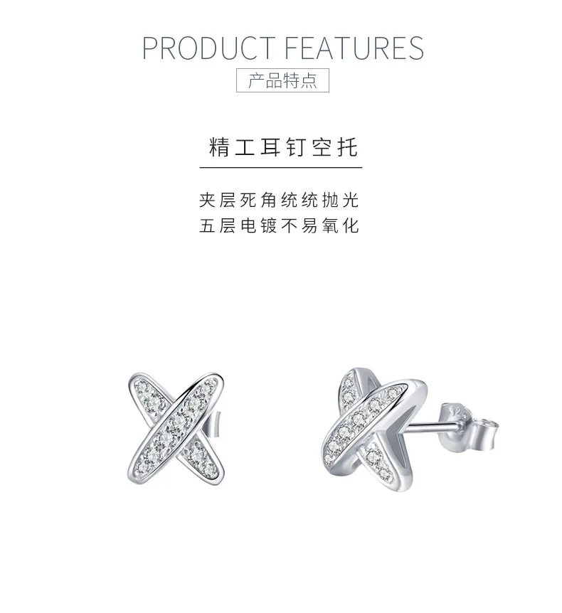 E56874 S925 Silver 18K White Gold Hip-Hop Moissanite Stud Earrings 0.16ct detail