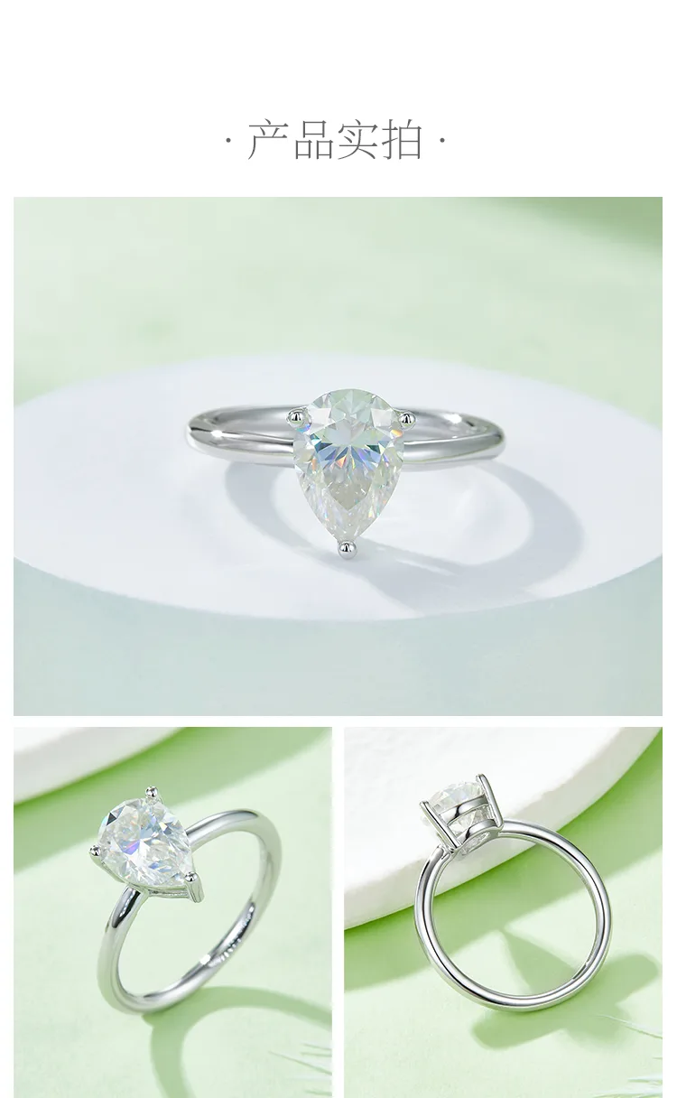 Classic Pear S925 White-Gold-Plated Silver Moissanite Wedding Band Women