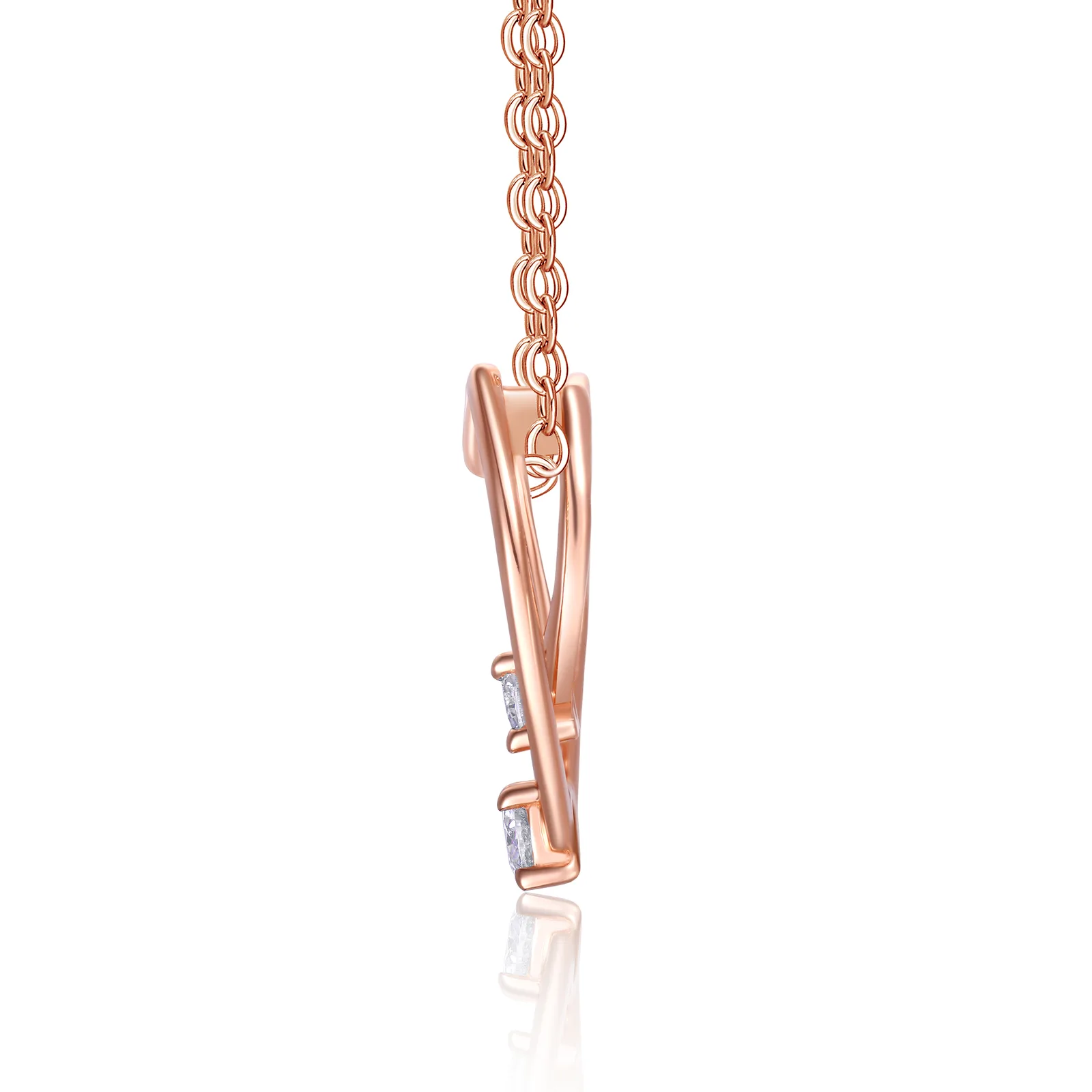 P15646 S925 Silver 18K Rose Gold Double Heart Moissanite Necklace 0.5mm