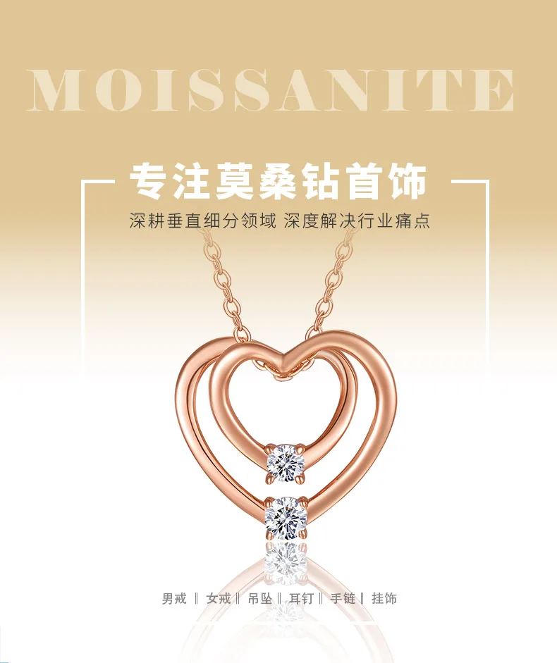 P15646 S925 Silver 18K Rose Gold Double Heart Moissanite Necklace 0.5mm detail 1