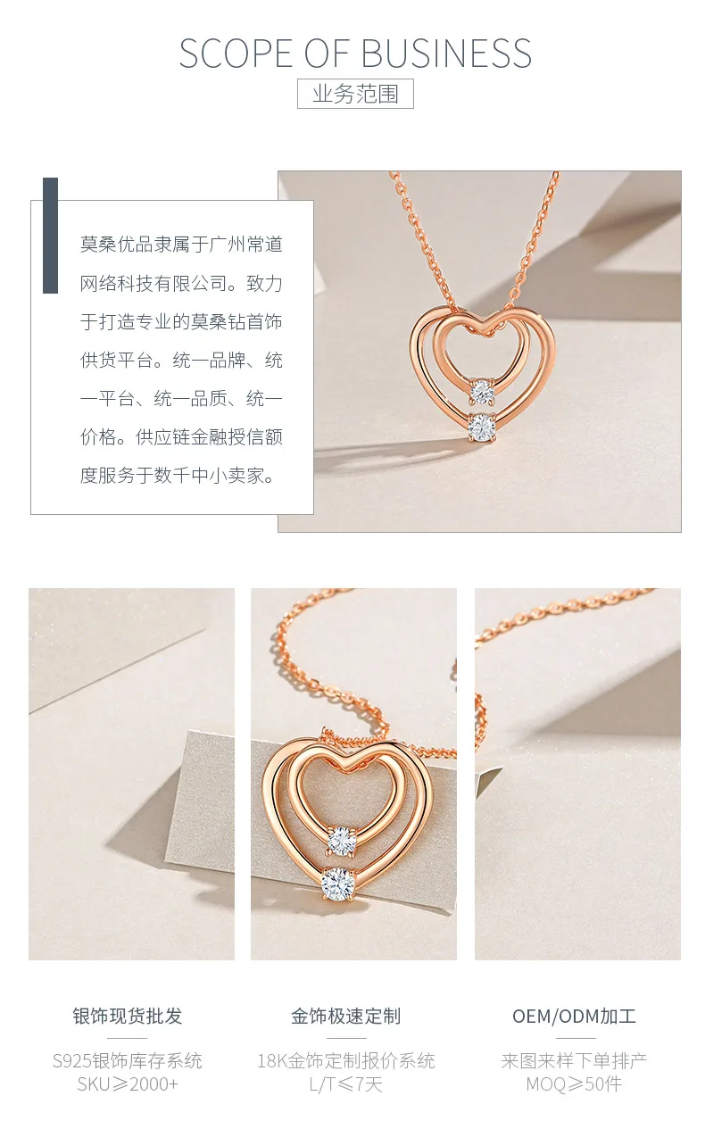 P15646 S925 Silver 18K Rose Gold Double Heart Moissanite Necklace 0.5mm detail 3