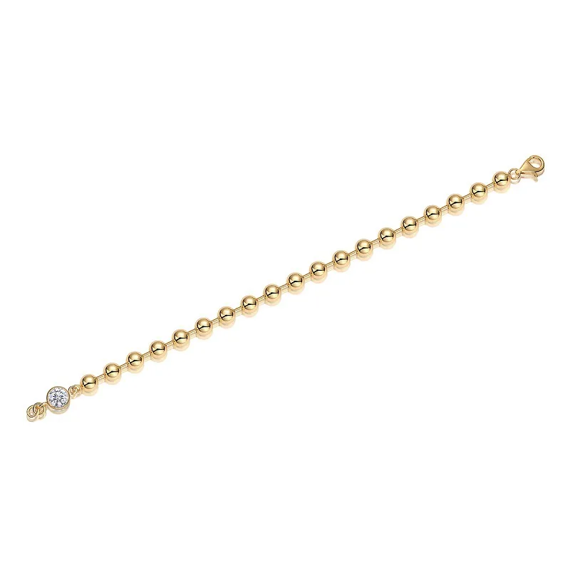 L15136 S925 Silver 18K Yellow Gold Round Bead Moissanite Bracelet 1.0ct