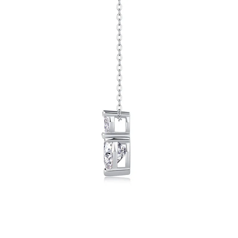 P13784 S925 Silver 18K White Gold Heart Moissanite Necklace Center Stone 8.0mm/2.0ct