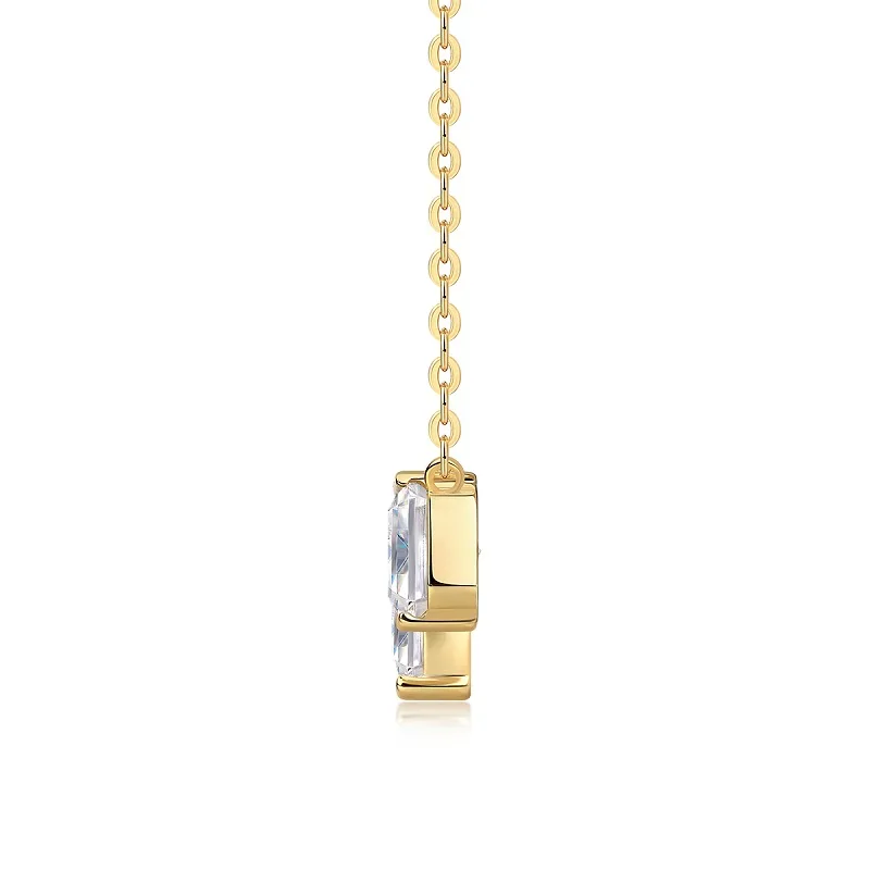 N14918 S925 Silver 18K Yellow Gold Two-Stone Minimalist Necklace 3.0ct