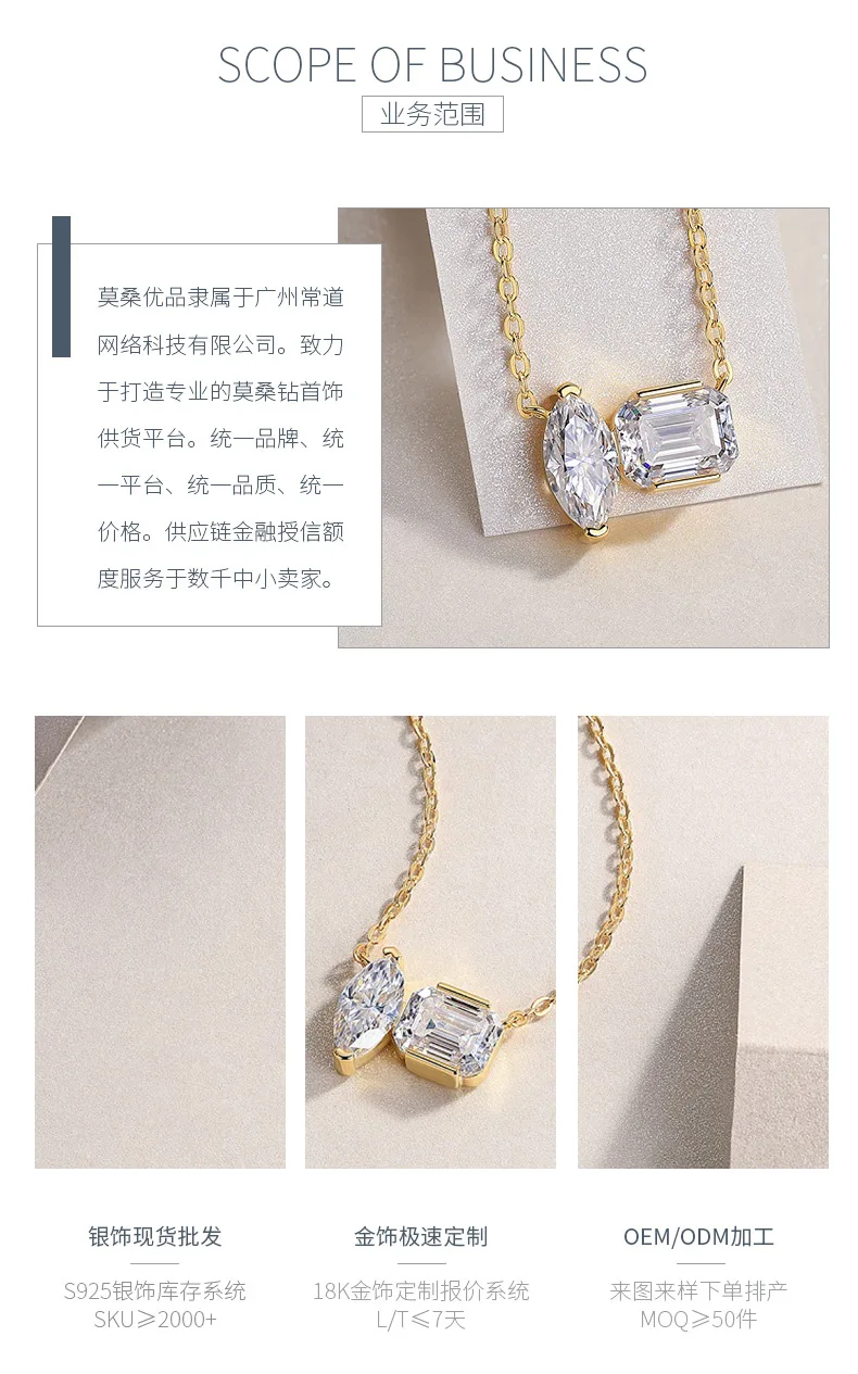 N14918 S925 Silver 18K Yellow Gold Two-Stone Minimalist Necklace 3.0ct detail 3