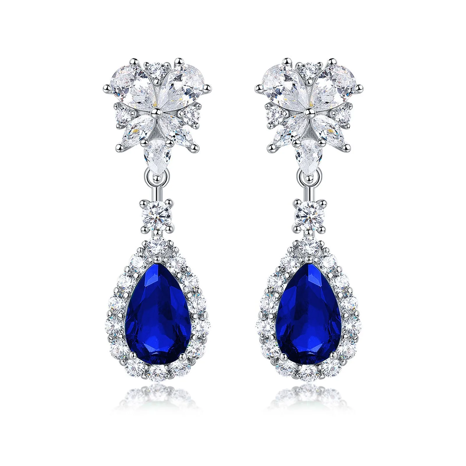 E0041 S925 Silver 18K White Gold Teardrop Lab-Grown Gemstone Earrings Center Stone 11*7mm/ Stones